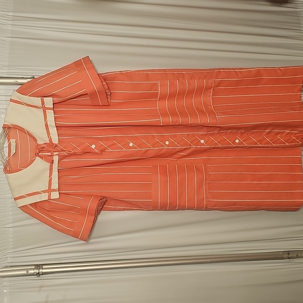 Vintage Lara Dee Womens Pink & White Stripe Snap-up House Dress Duster Large